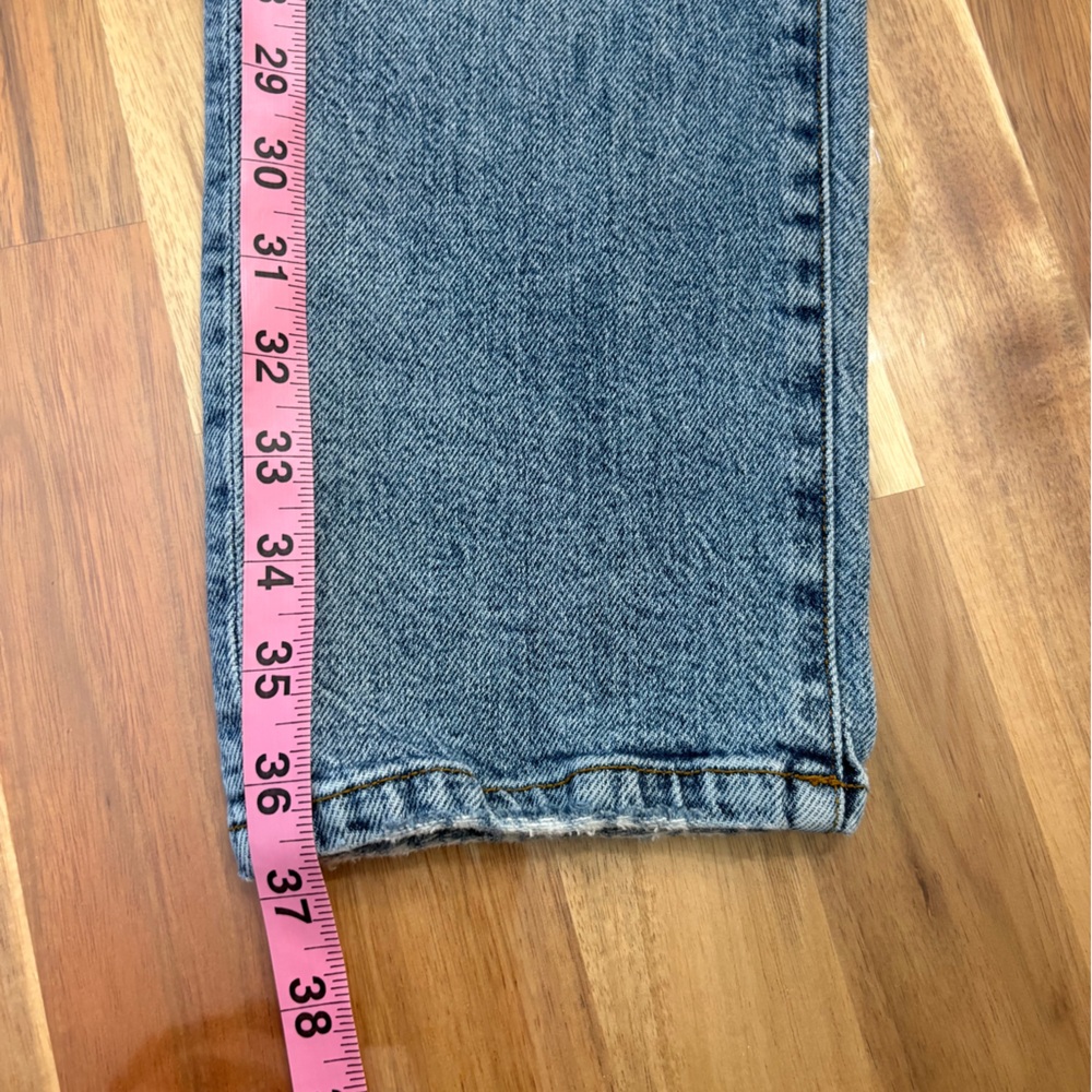 Zara Sz 4 Light Wash High Rise Mom Blue Denim Jeans Straight Leg Ribbed Y2K - Picture 8 of 10